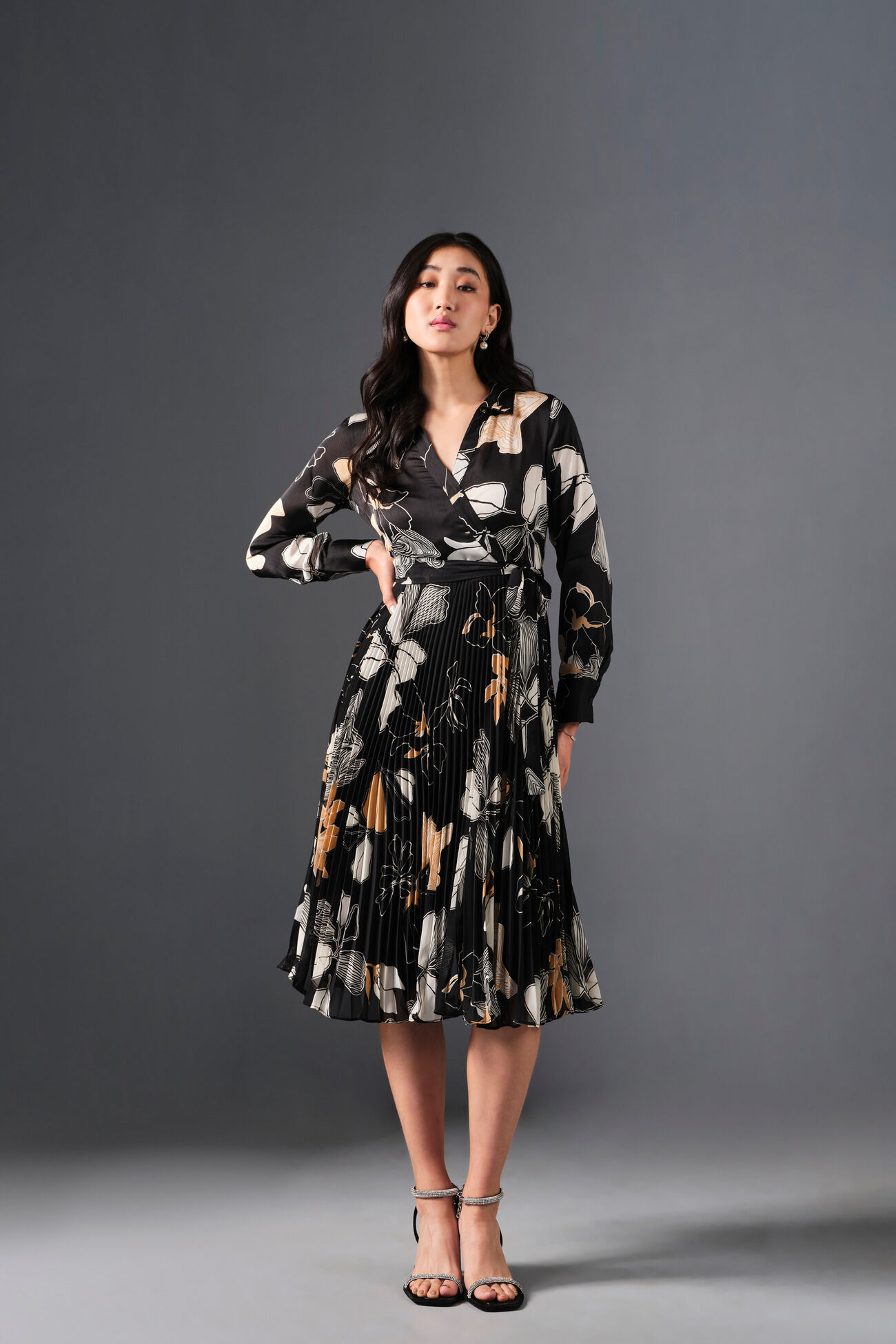 Luxe Printed Dress, Black, image 2