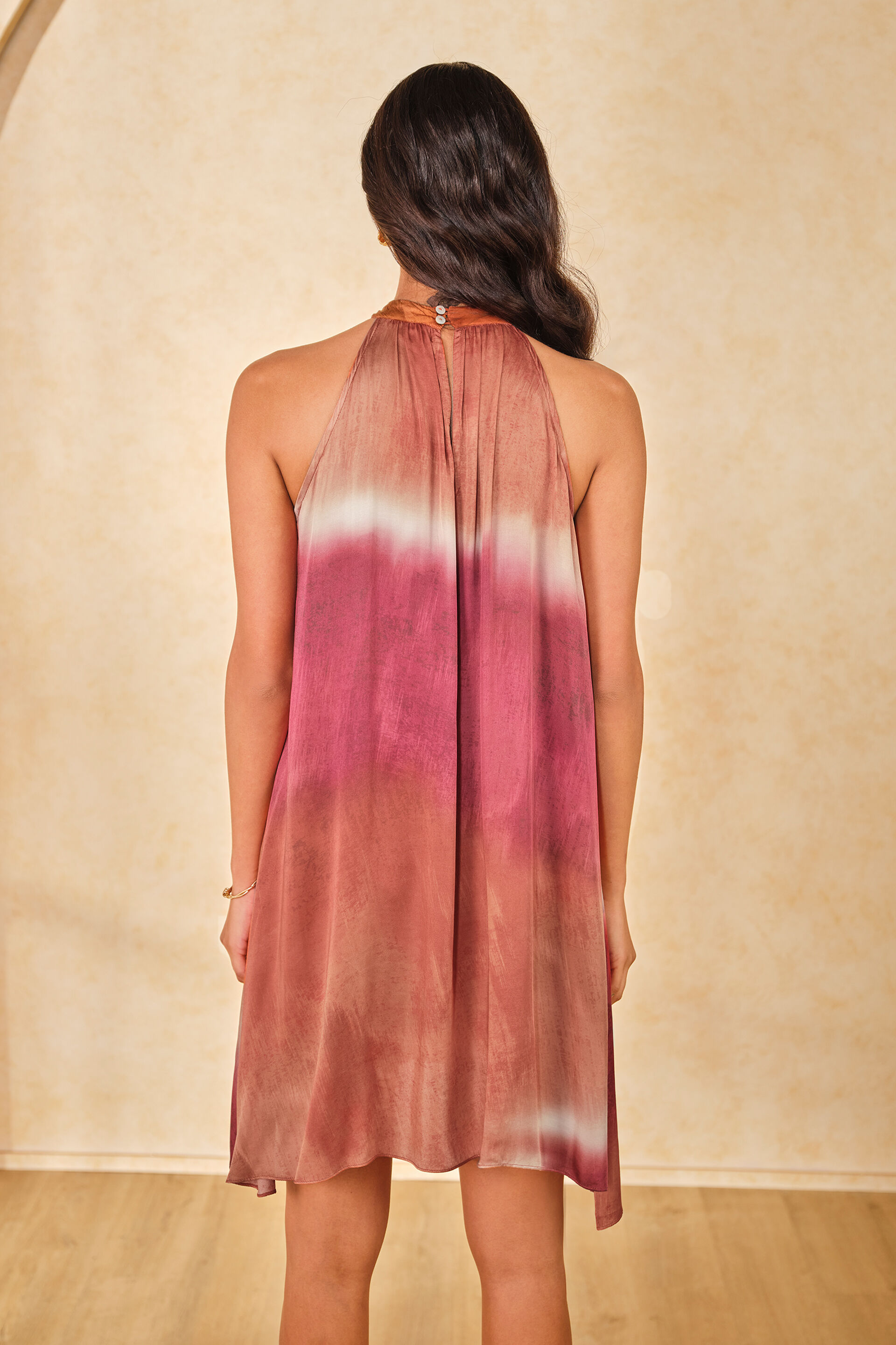 Sunburst Viscose Halter Neck Dress, Orange, image 5