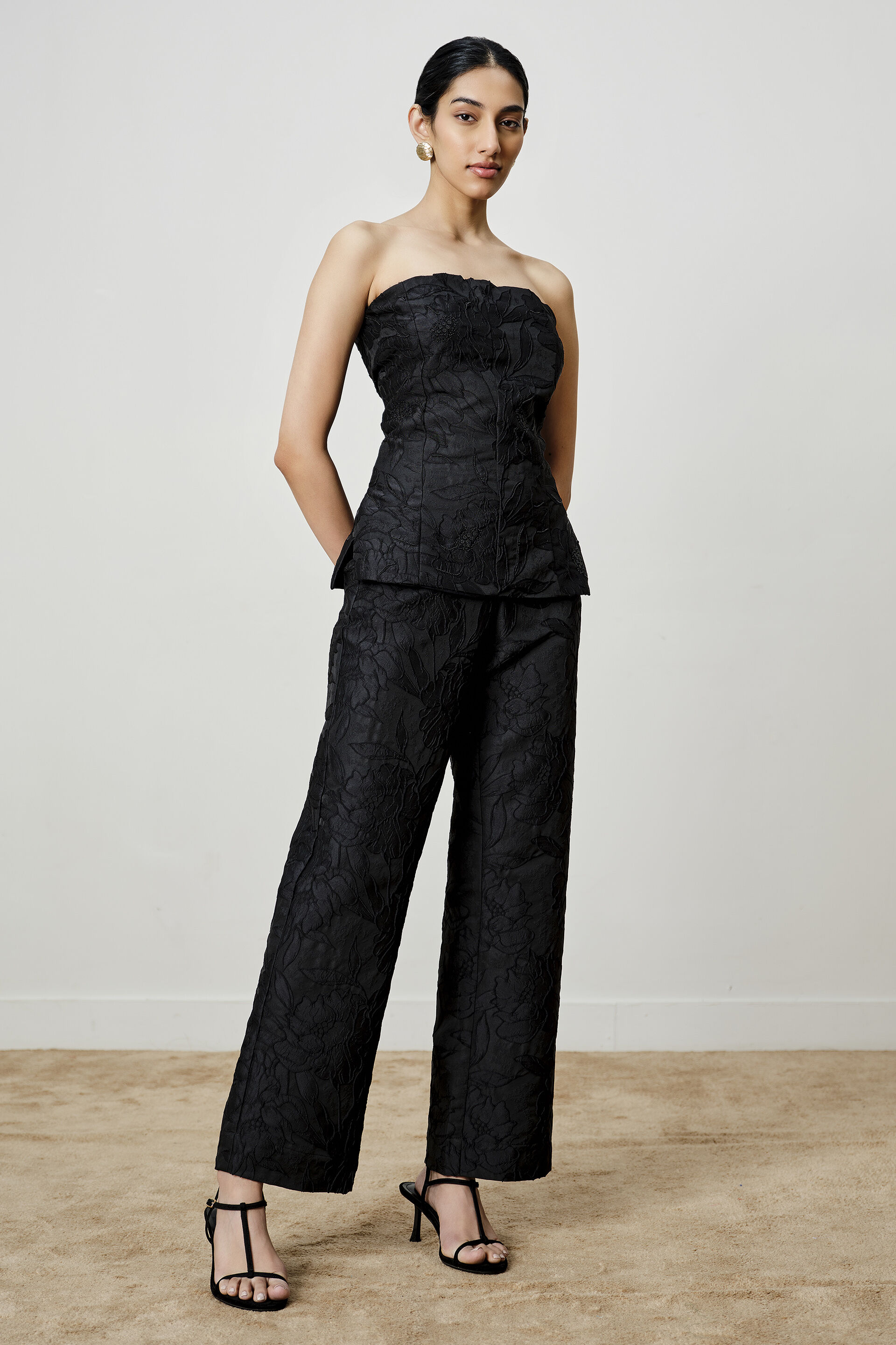 Black Beaded Jacquard Co-ord Set, Black, image 1