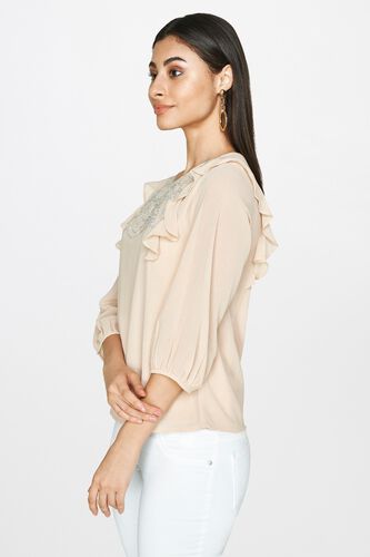3 - Flesh Pink Embroidered Round Neck A-Line Top, image 3
