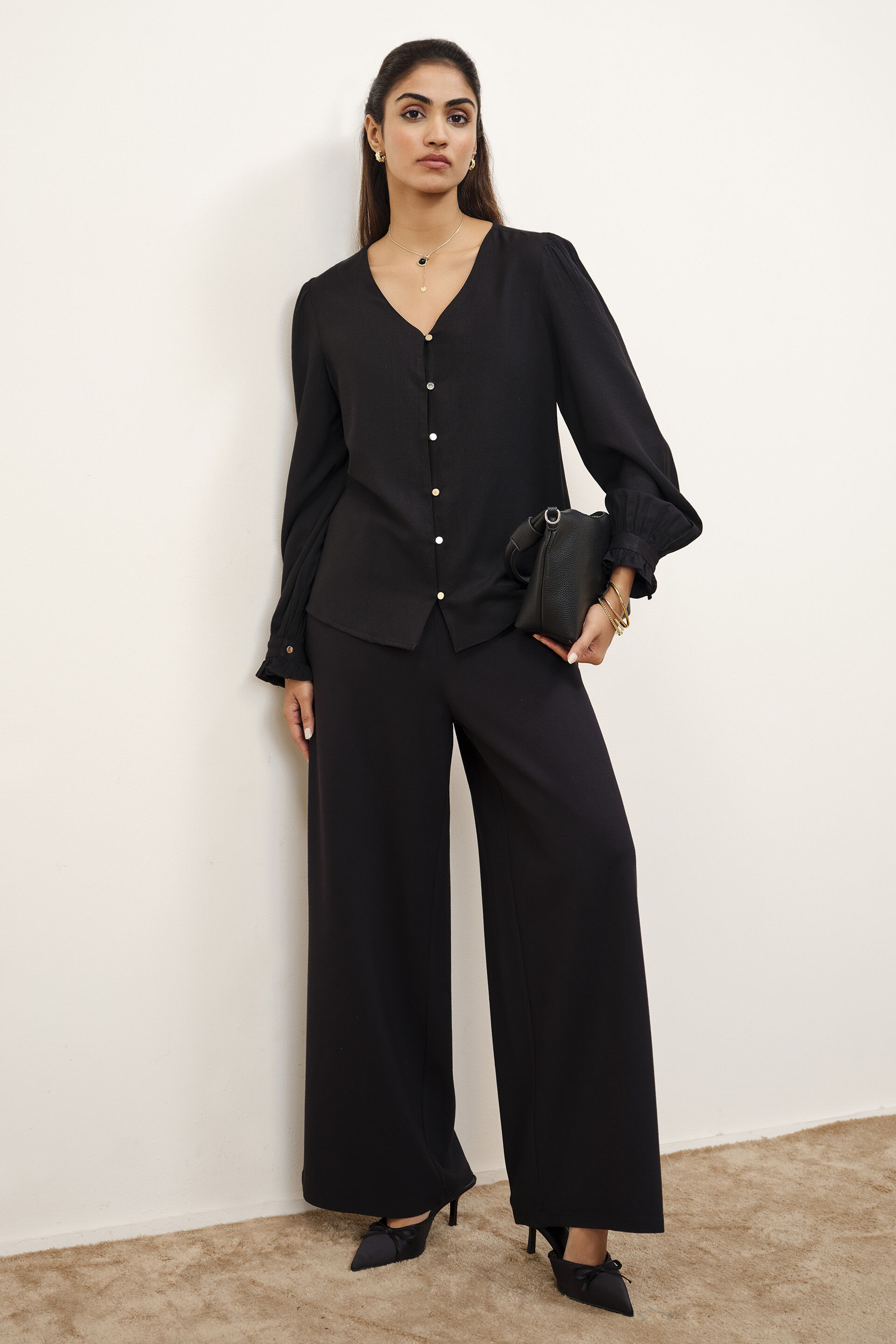 Tarin Black Frill Top, Black, image 3