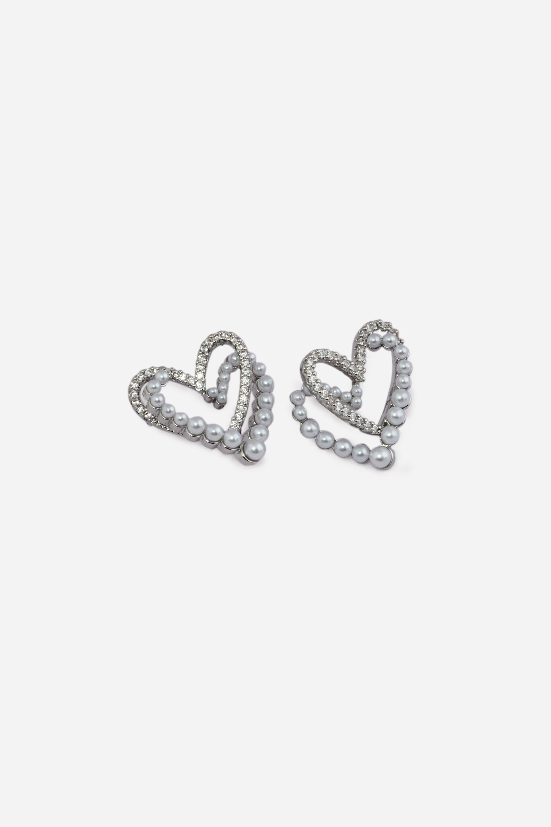 Silver Pearl Heart Earrings, , image 2