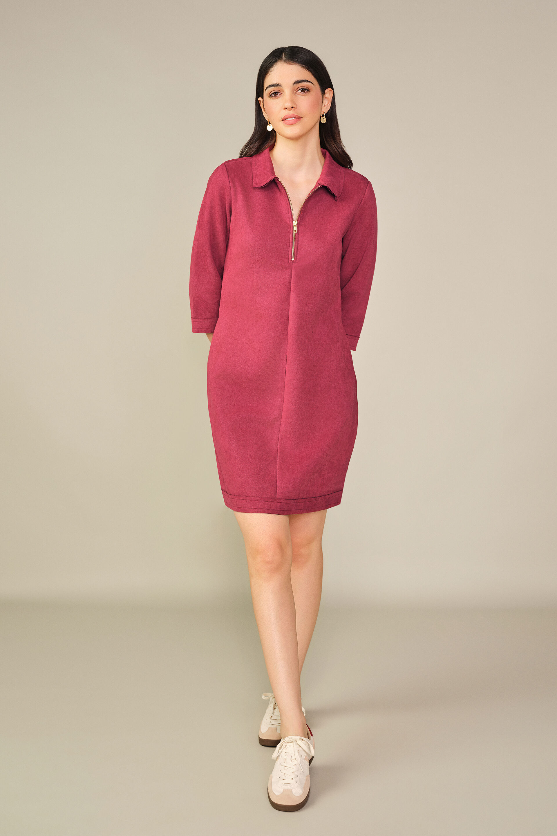 Solid Suede Mini Dress in Wine, Wine, image 4