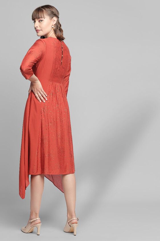 2 - Rust Foil Print Pleated A-Line Regular Tunic, image 2