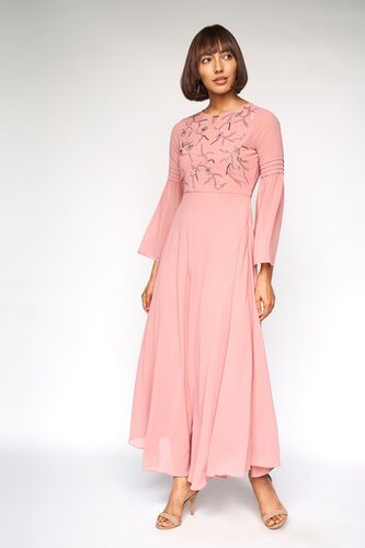 3 - Light Pink Solid Fit and Flare Gown, image 3