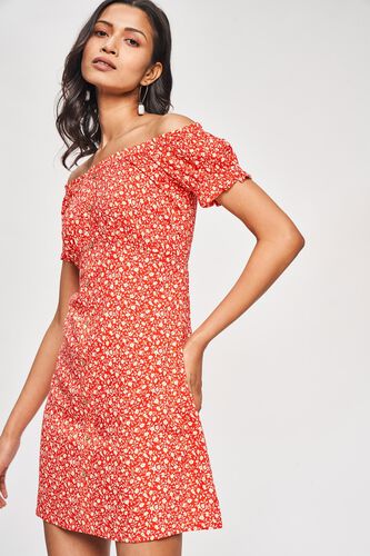 2 - Red Floral Printed Fit And Flare Dress, image 2