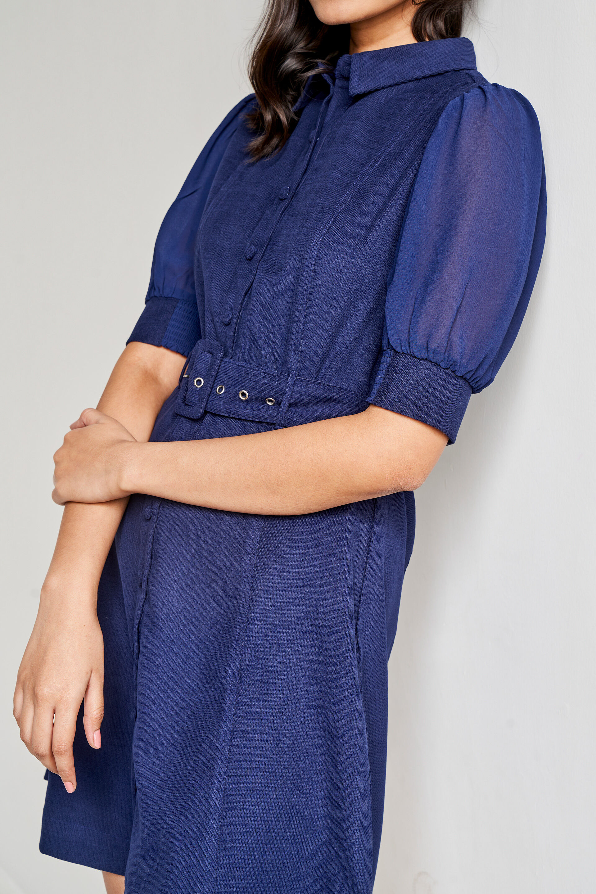 Navy Blue Solid Straight Dress, Navy Blue, image 6