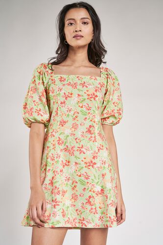 5 - Lime Floral Printed A-Line Dress, image 5