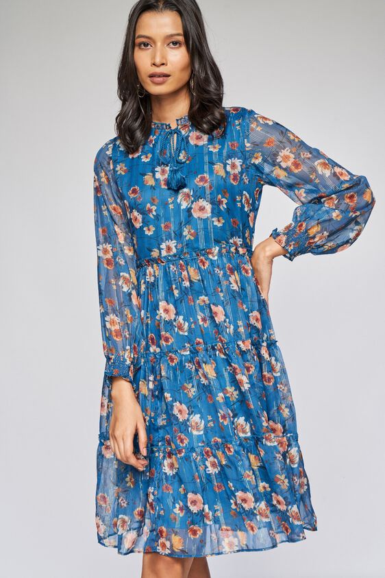 3 - Teal Floral Fit and Flare Dress, image 3