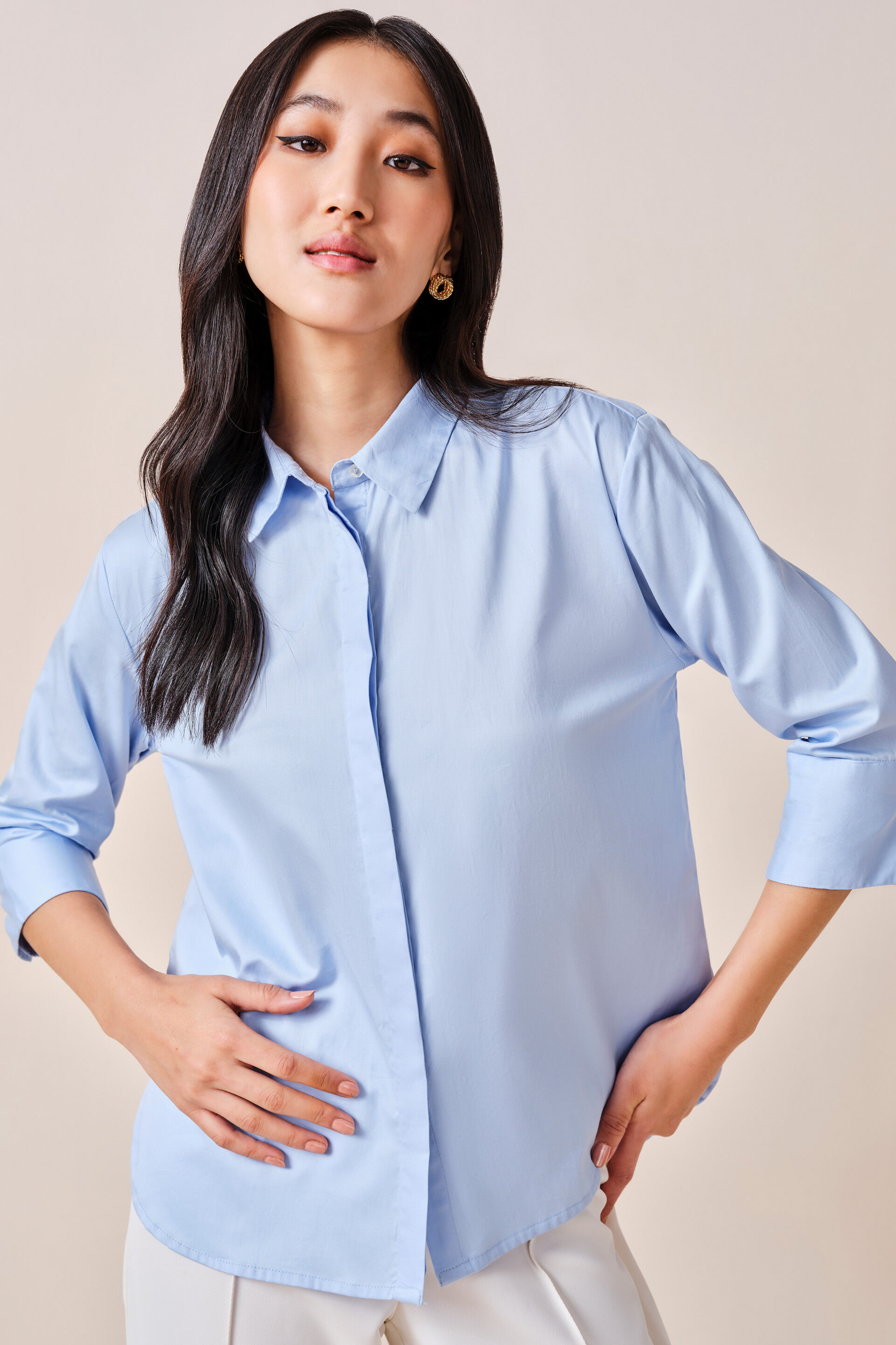 Melissa Cotton Shirt, Powder Blue, image 3