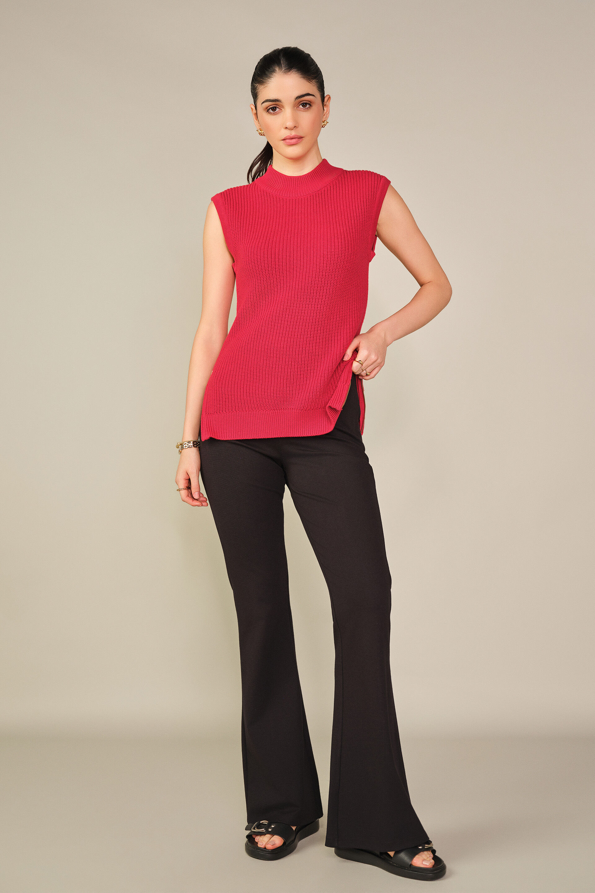 Solid Knit Top in Red, Red, image 4