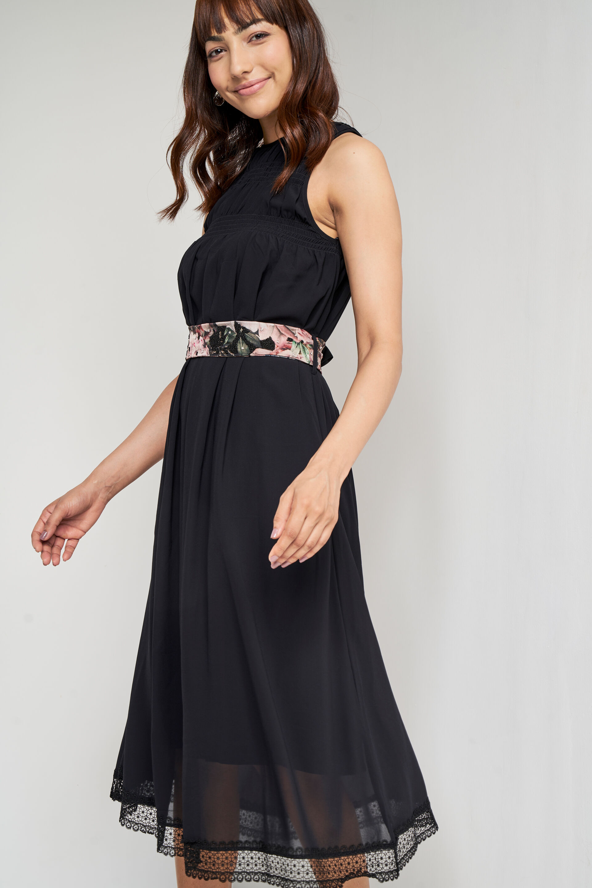 Black Solid Straight Dress, Black, image 2