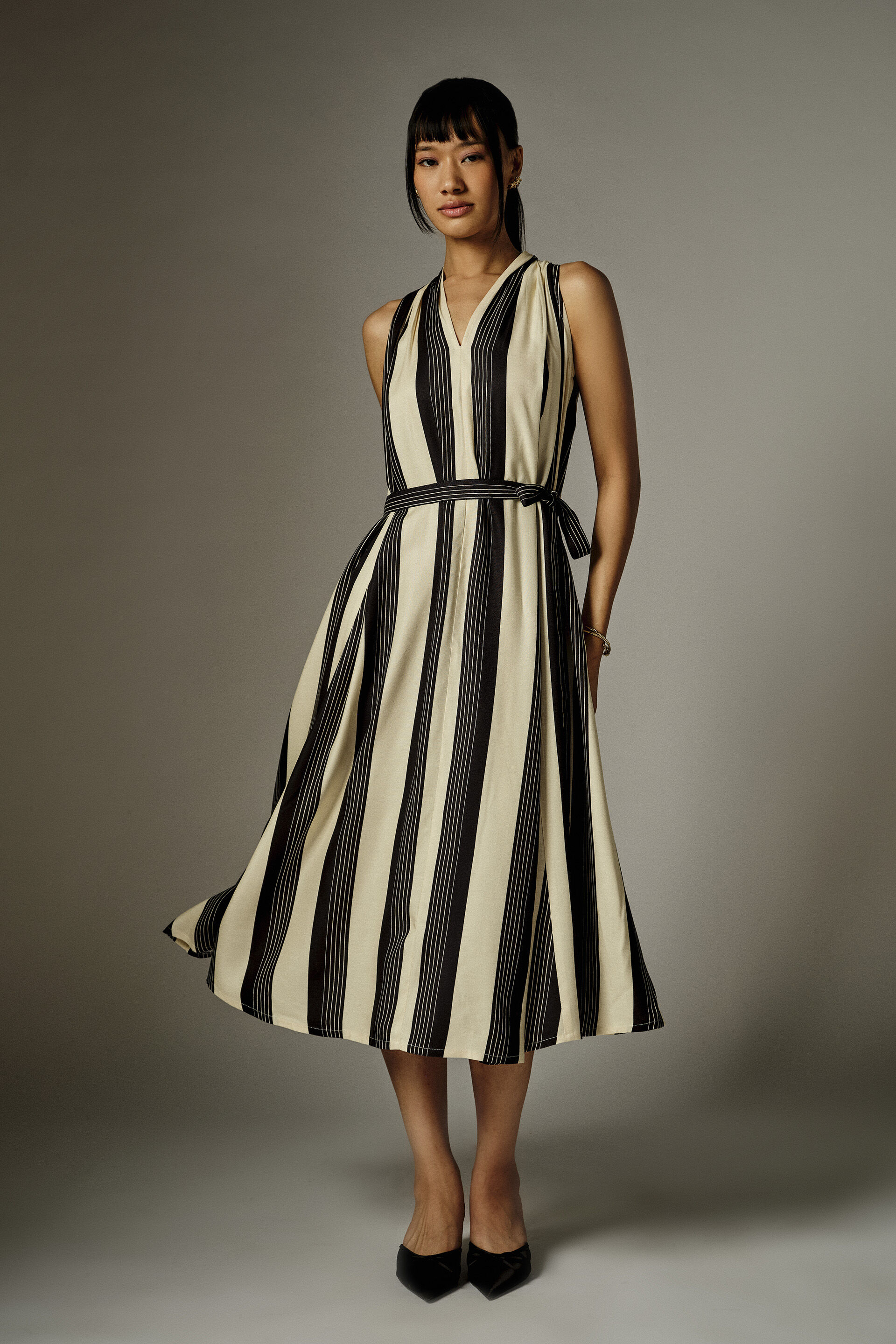 Buy Sandra Striped Midi Dress Online for Women from AND India  S26V277DRZ223_BLK_CRM