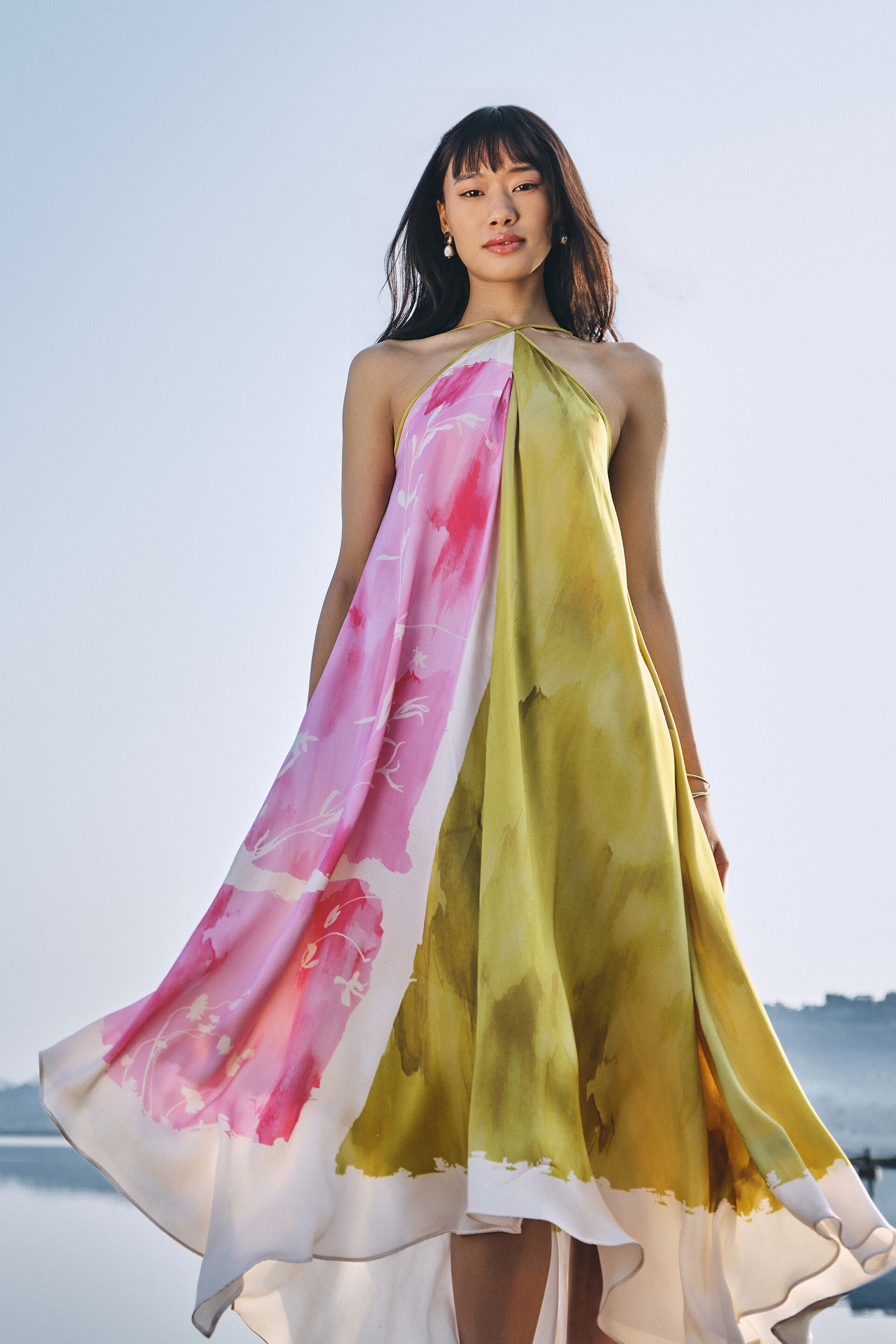 strapless open back dress First Kiss Pink Glitter Sequins Flowered Maxi Dress main image 0