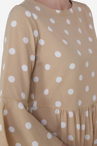 5 - Beige Polka Dots Round Neck Fit and Flare Top, image 5