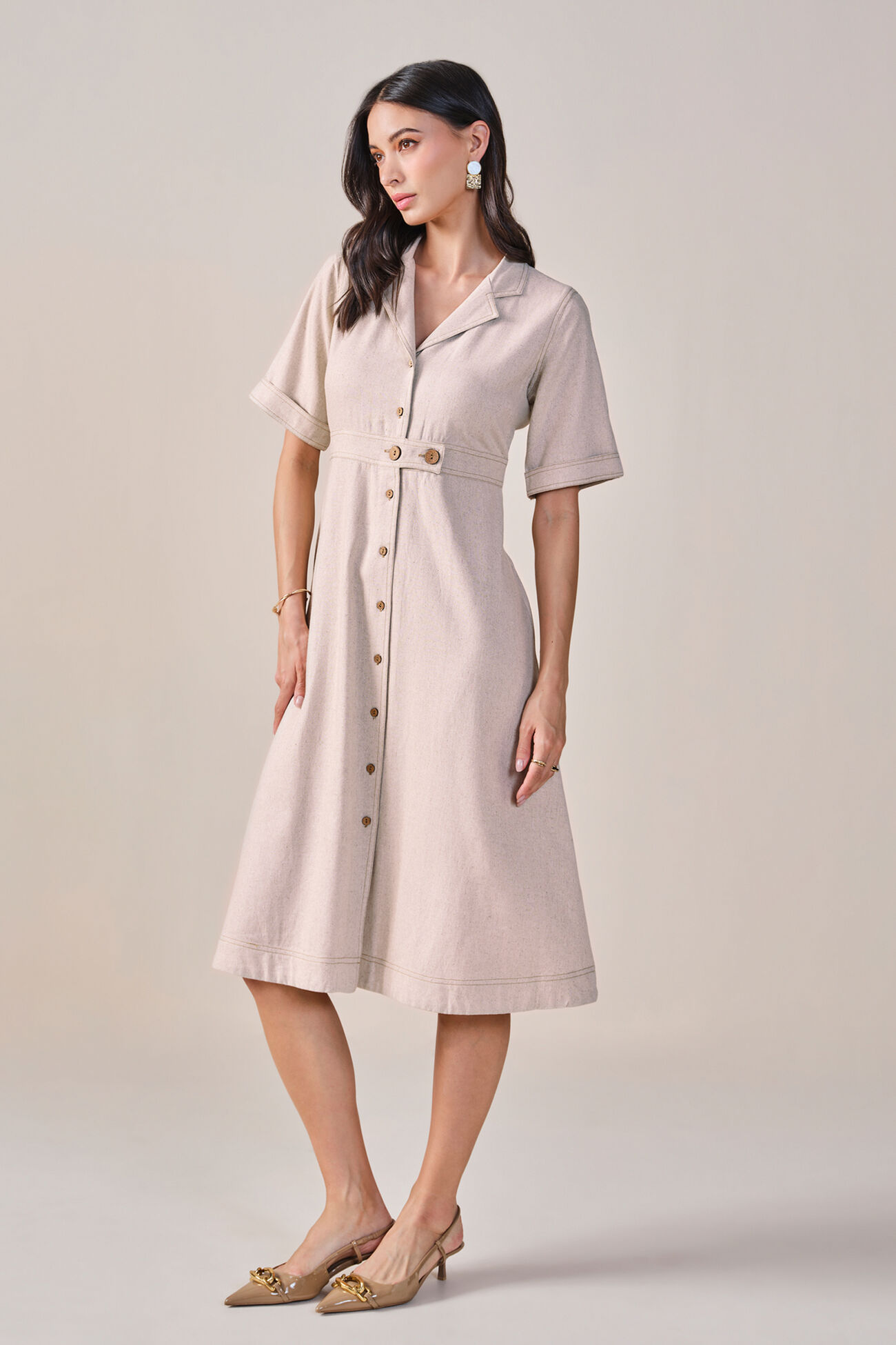 Urbanic Viscose Linen Blend Dress, Beige, image 2