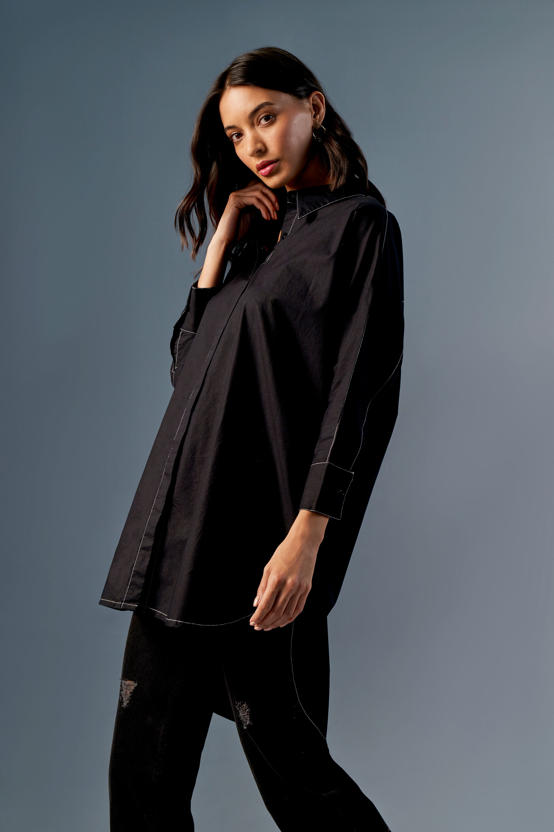 Midnight Lune Longline Shirt, Black, image 3