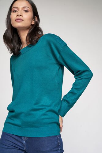 1 - Teal Self Design Sweater Top, image 1