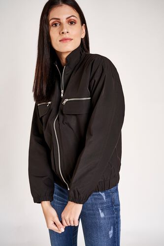 5 - Black Shirt Collar Bomber Cuff Jacket, image 5