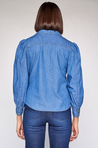 4 - Medium Blue Self Design Shirt Style Top, image 4