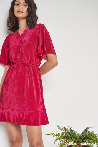 Wine Fit and Flare Flounce Dress, Wine, image 1