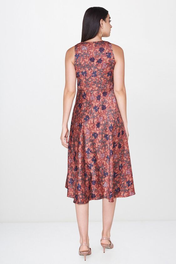 2 - Rust Floral V-Neck Fit and Flare Knee Length Dress, image 2