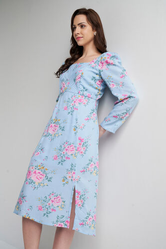 Powder Blue Floral Flared Dress, Powder Blue, image 5