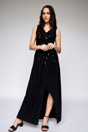 9 - Black Solid Straight Gown, image 9