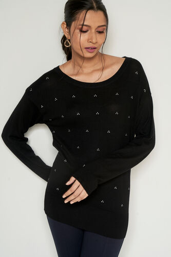 Black Embellished Straight Top, Black, image 4