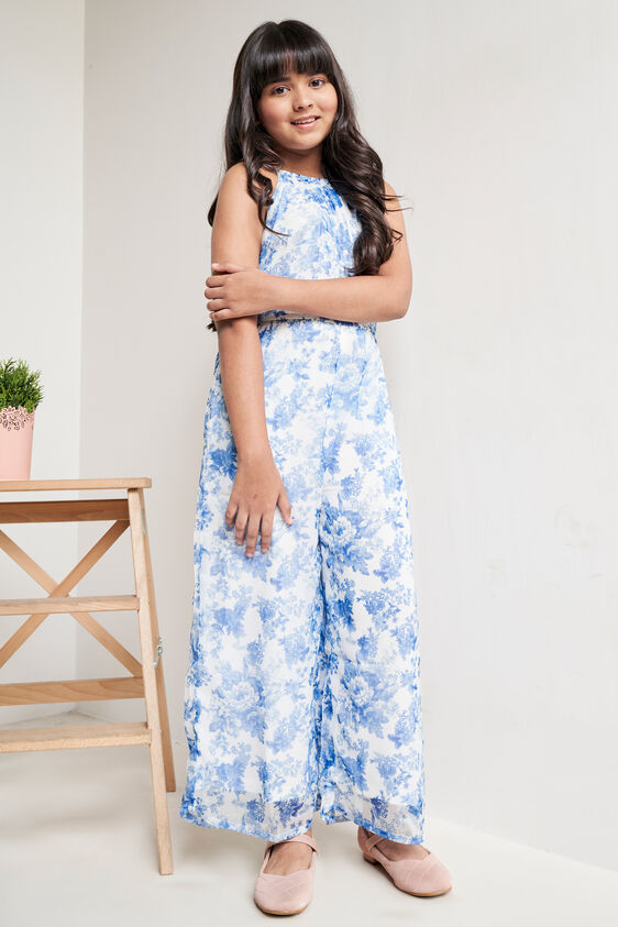 White and Blue Floral Straight Jumpsuit, White, image 3