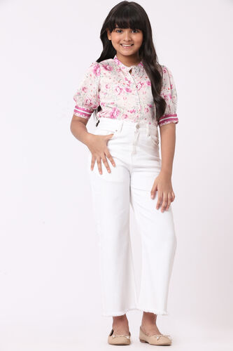 Cream and Pink Floral Straight Top, Cream, image 3