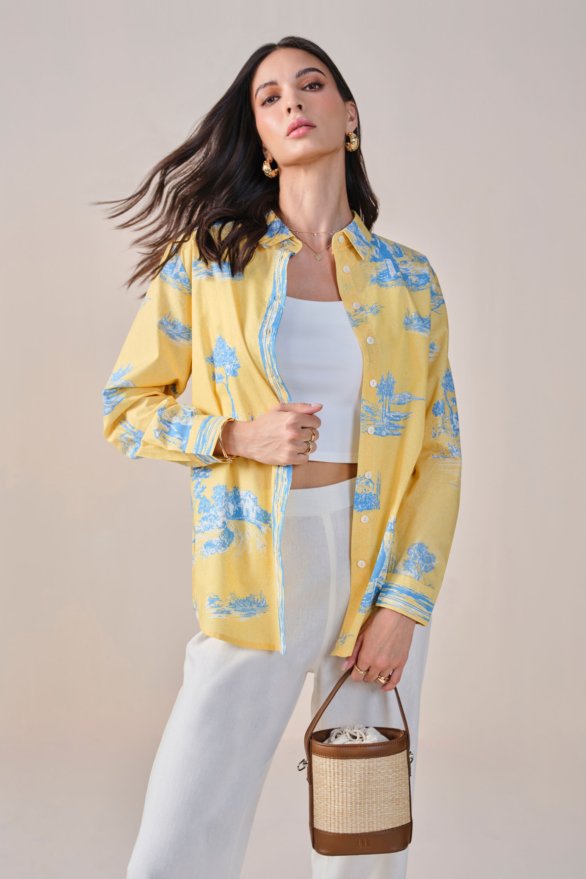 Sun and Skies Cotton Shirt, Yellow, image 3