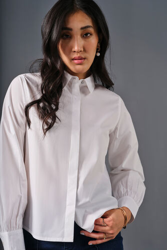Dewdrop Cotton Shirt, White, image 4