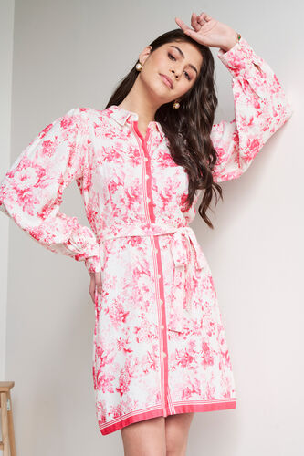 Pink and White Floral Straight Dress, Pink, image 1
