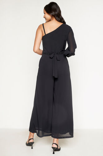 Black One-Shoulder Jumpsuit, Black, image 4