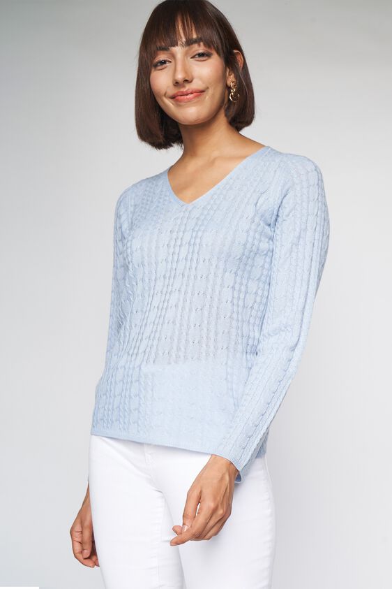 3 - Powder Blue Self Design Sweater Top, image 3