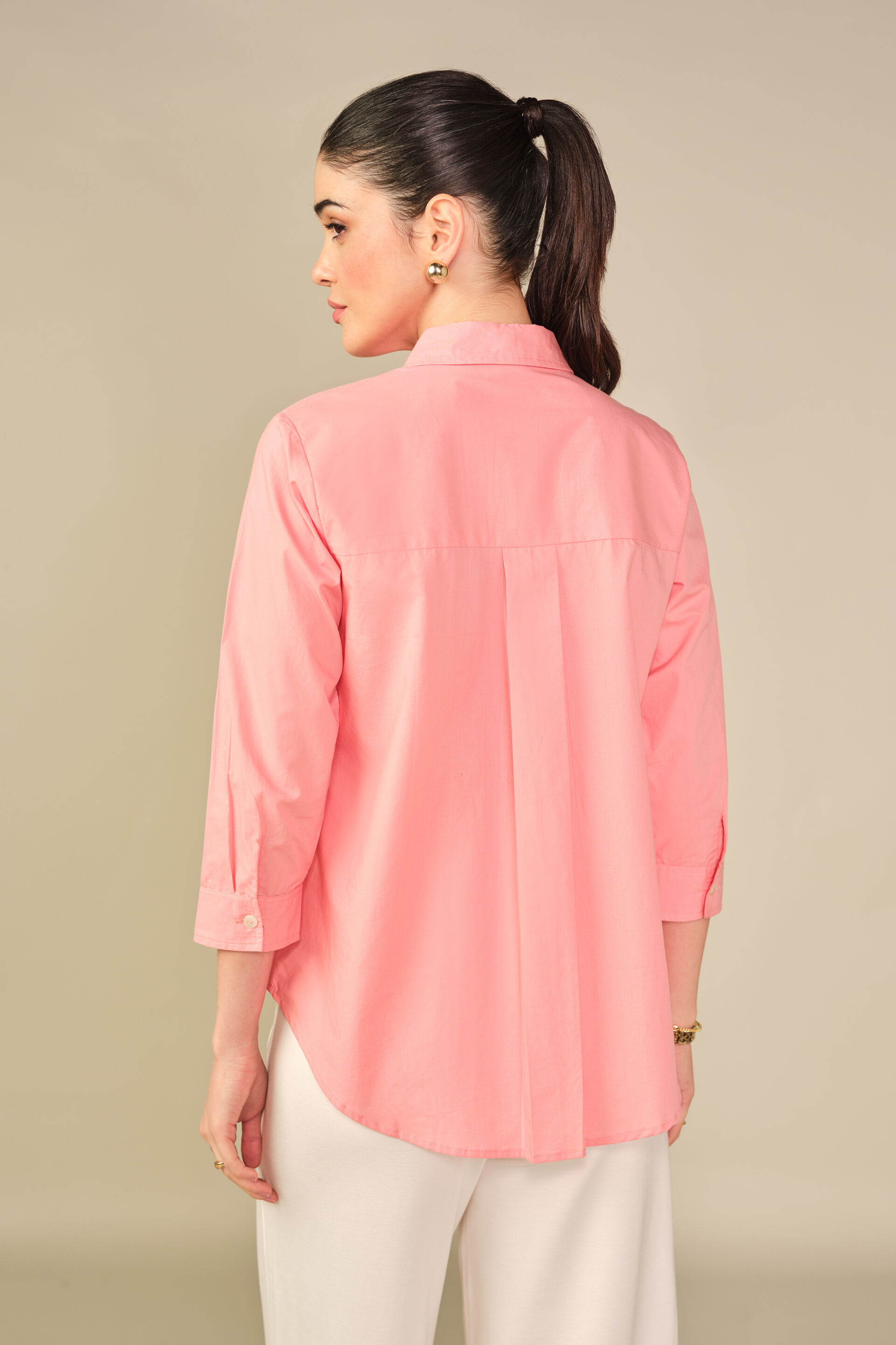 Embroidered Cotton Shirt in Pink, Pink, image 6