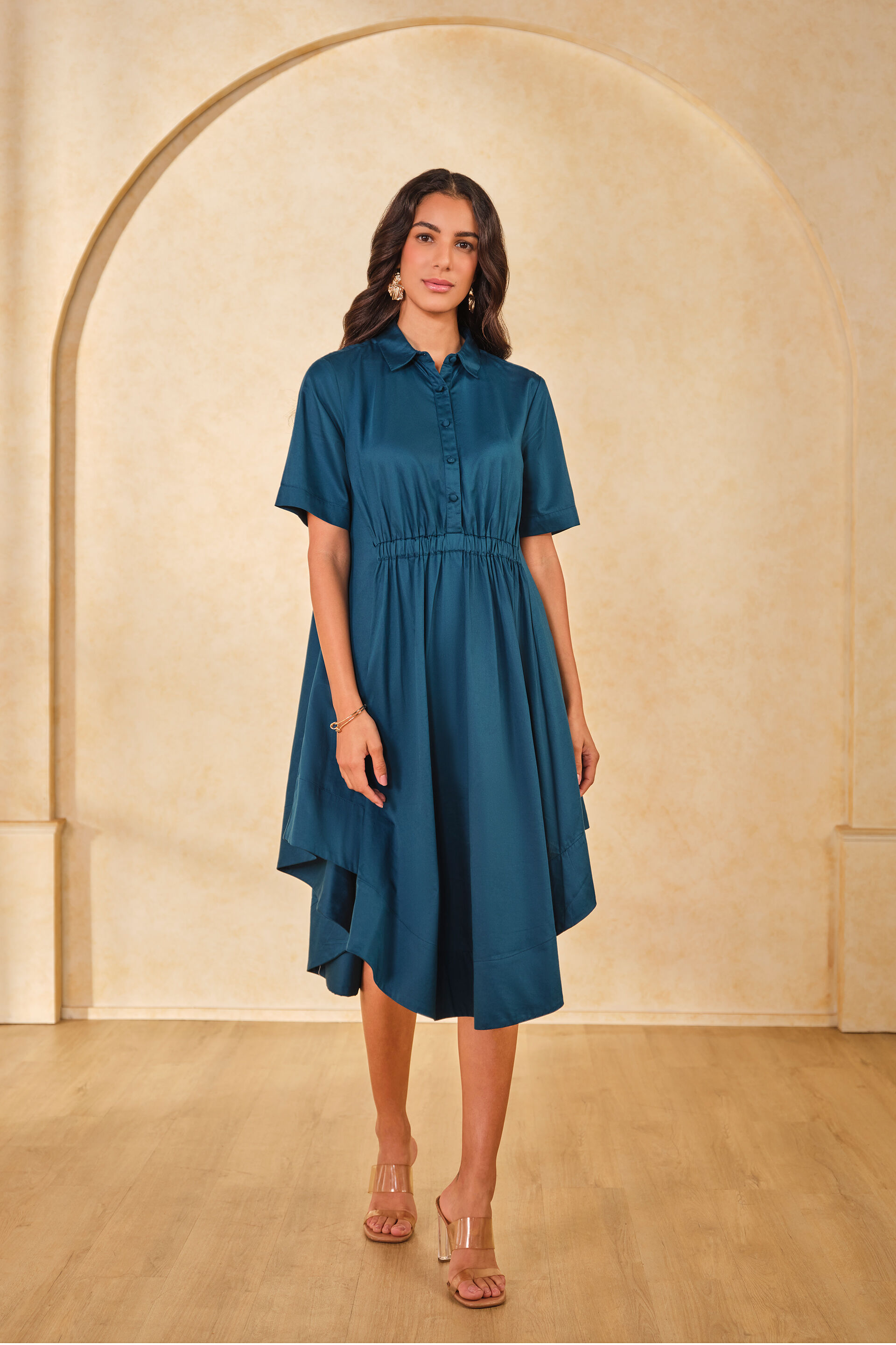 Peacock Plume Cotton Dress, Teal, image 2