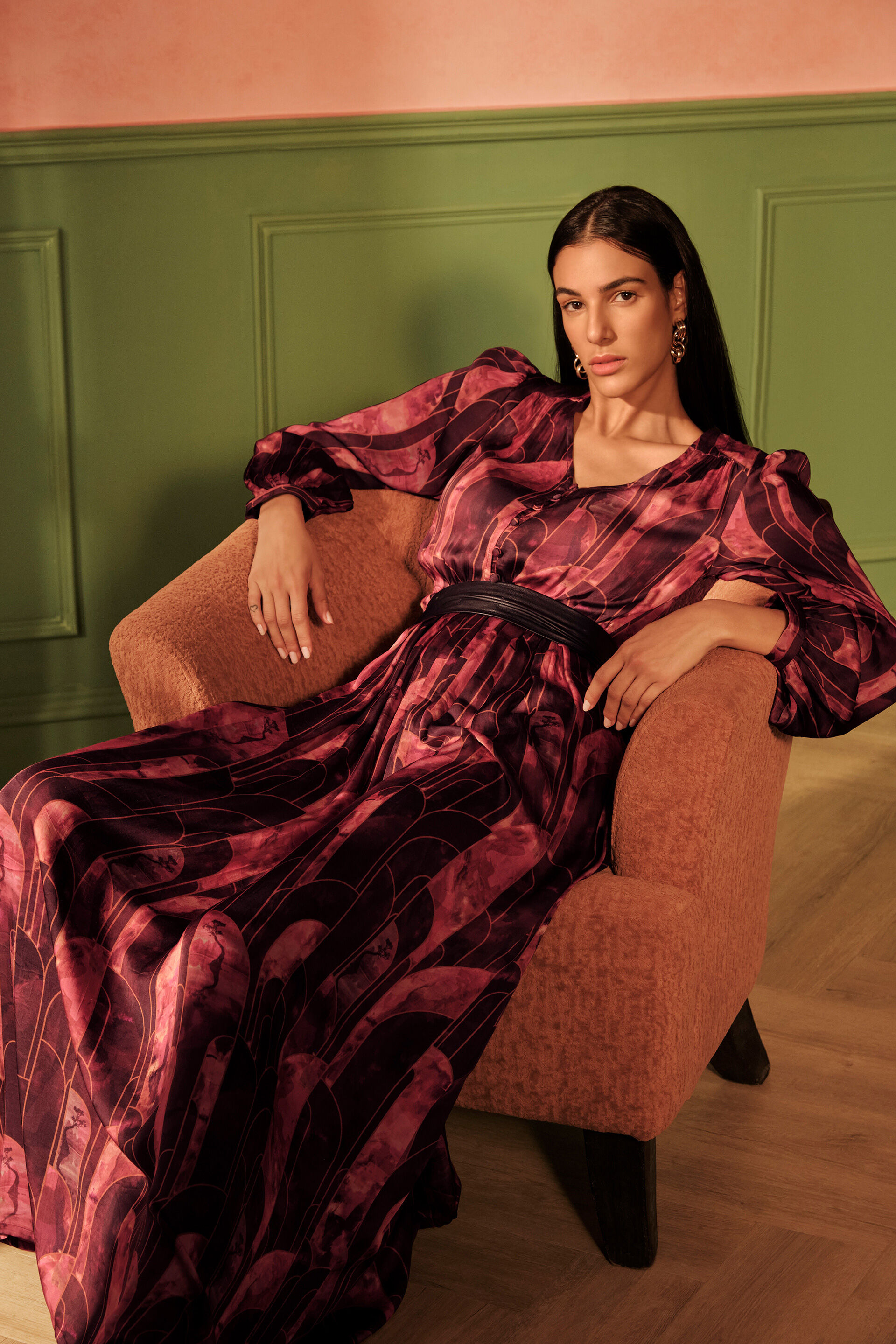 chinese dress ladies Moonlit Magic Long Sleeve Maxi Dress Wine Selfie Leslie