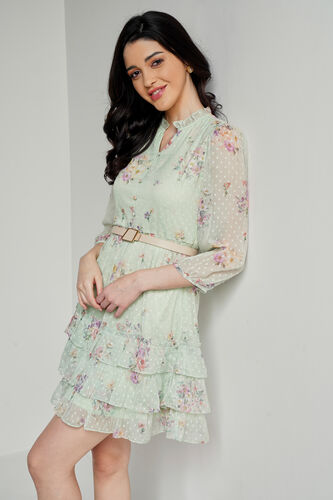 Mint Floral Flounce Dress, Mint, image 1