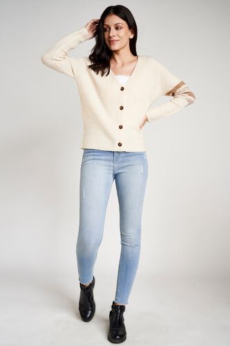 5 - Cream Stripes V-Neck Sweater Shrug, image 5