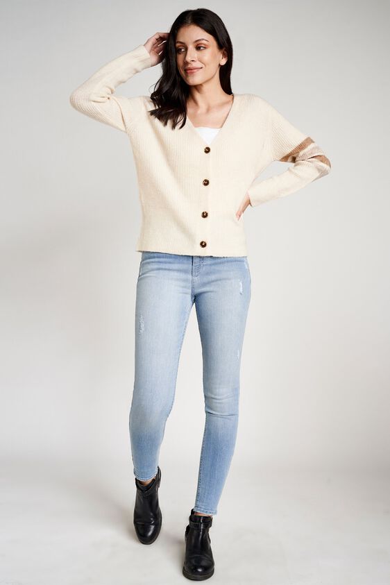 5 - Cream Stripes V-Neck Sweater Shrug, image 5