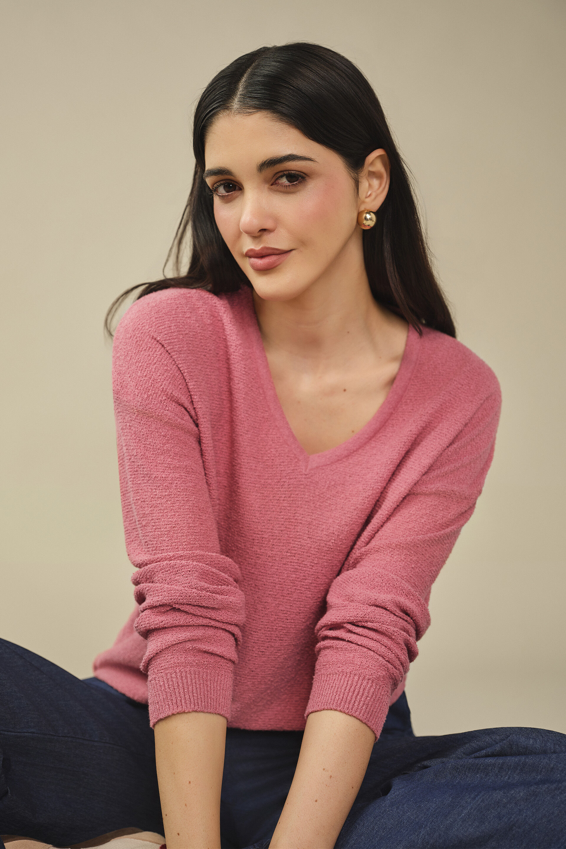 Solid Sweater in Pink, Pink, image 2