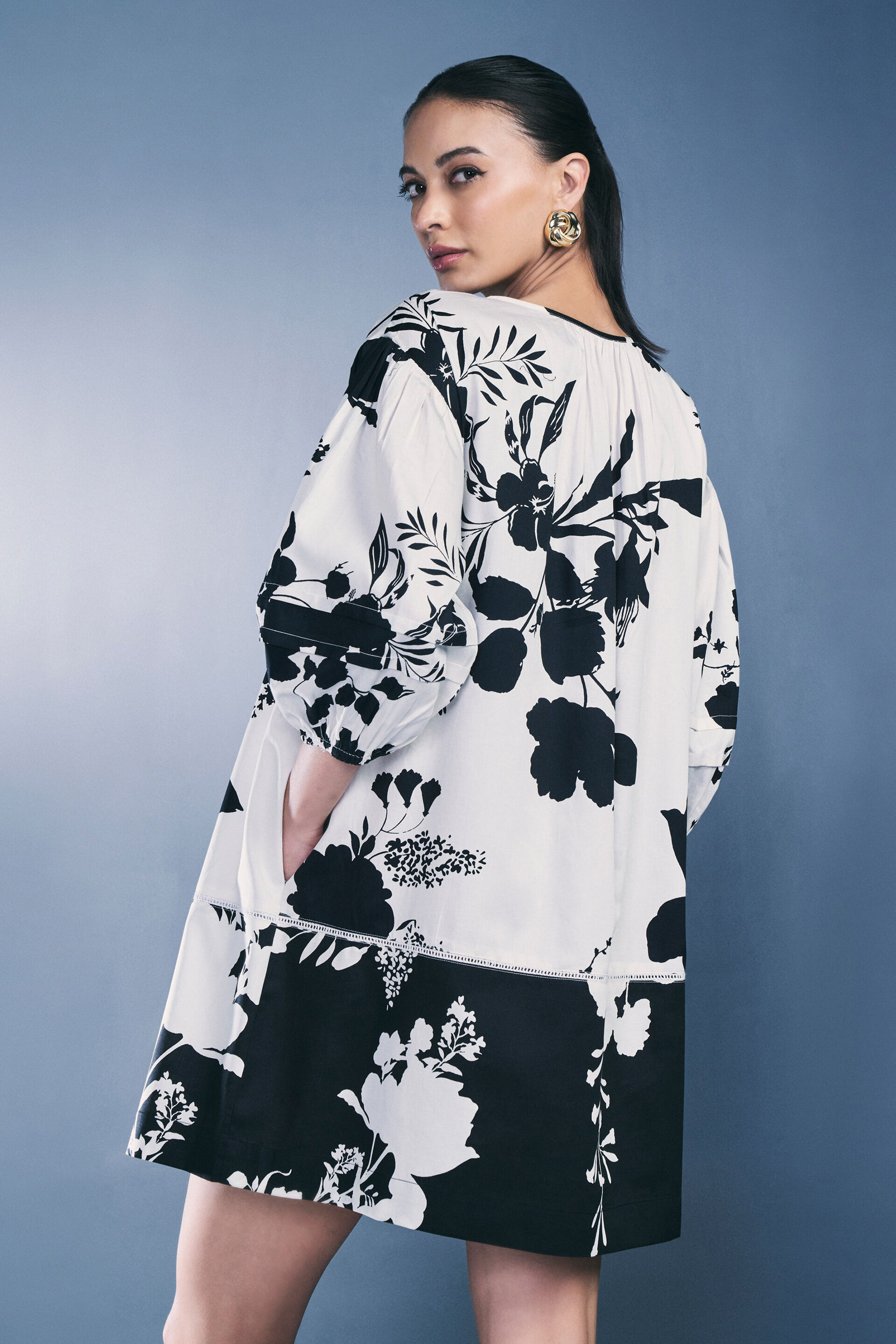 Monochrome Gardenia Dress, White, image 4