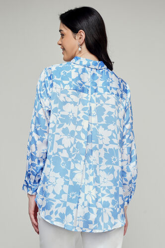 Blue And White Floral Straight Top, Blue, image 4
