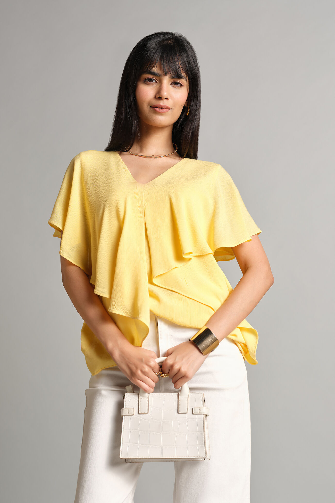 Yellow Raffles Top Buy Yellow Ruffle Top Online for Women from AND India S25R159TVC_YELLOW