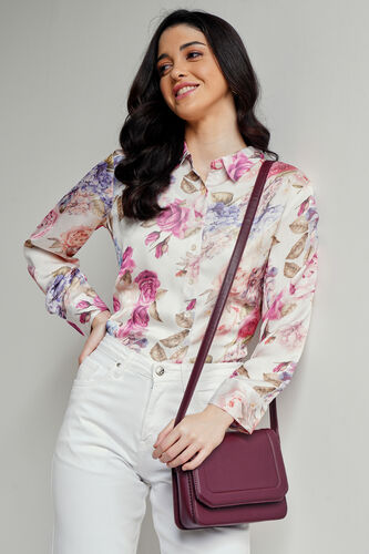 Peach Floral Straight Top, Peach, image 1