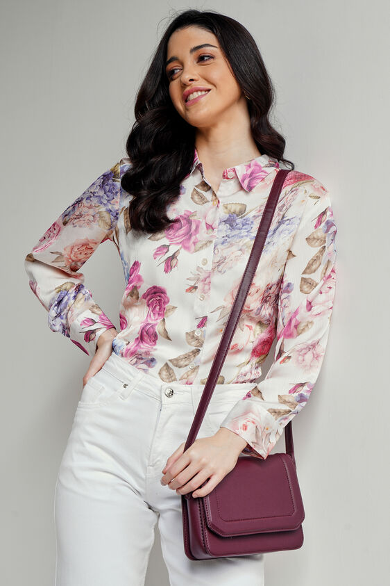 Peach Floral Straight Top, Peach, image 1