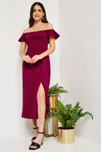 Solid Flared Dress, Red, image 3