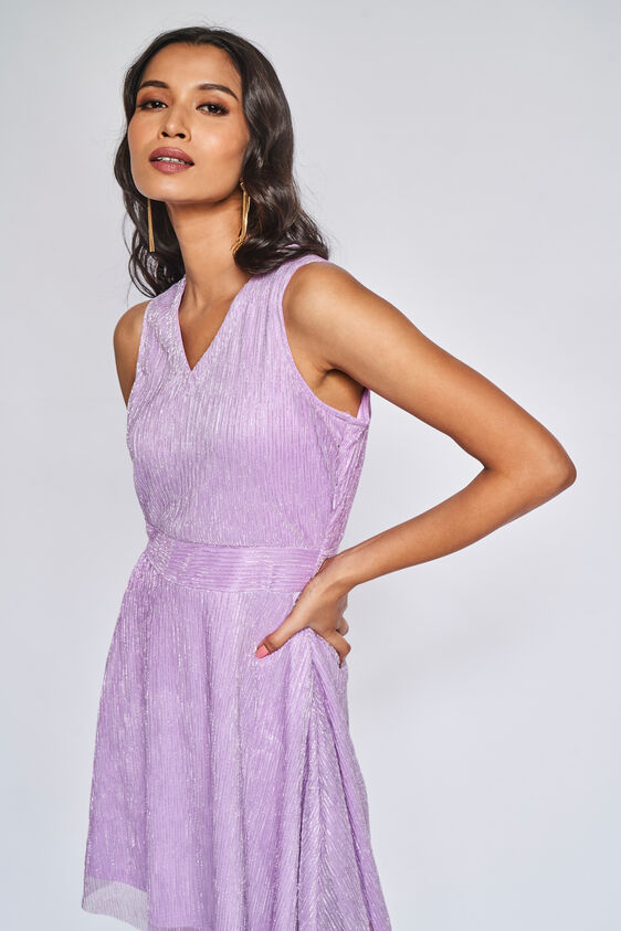 Lilac Self Design Fit and Flare Dress, Lilac, image 5